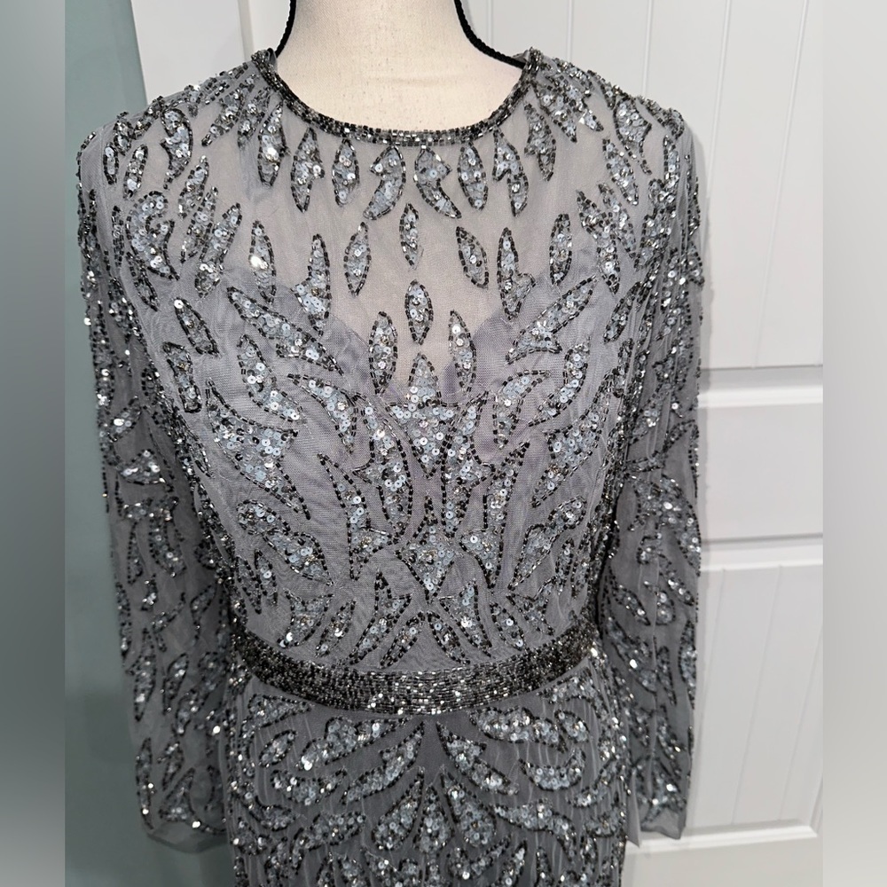 NWOT Mac Duggal Long Sleeve beaded sequins sheath midi cocktail dress size 10 - Picture 7 of 13